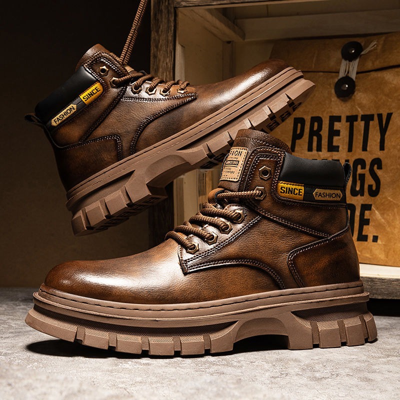 Sewing Garment - Vintage Men Platform Ankle Boots Autumn