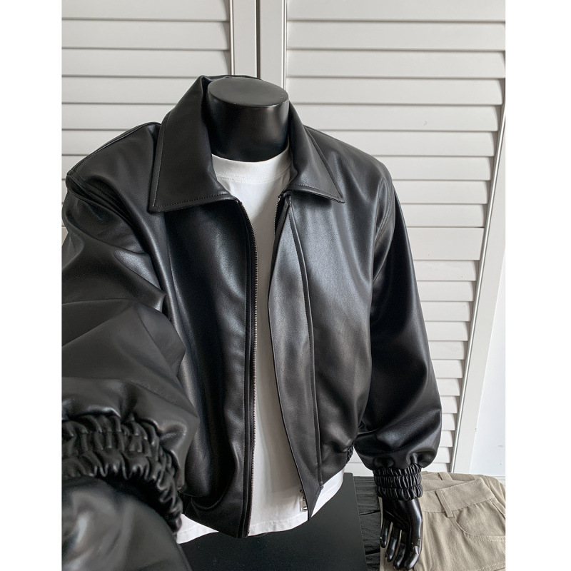 New Autumn Leather Jacket For  - مراجعة Shoulder Pad Set In وسعره
