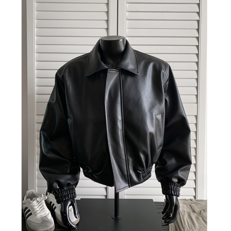 New Autumn Leather Jacket For  - مراجعة Shoulder Pad Set In وسعره