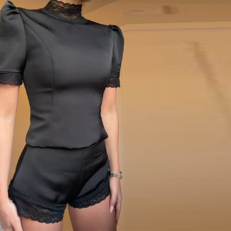 New Satin Lace Edge Top Short  - مراجعة Shoulder Pad Set In وسعره
